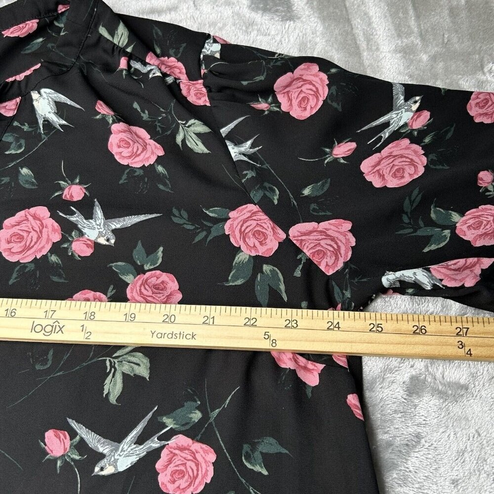 Torrid 2 Top 2X Black Floral Georgette Bow Tie Blouse Birds Sheer Romantic Boho - Picture 7 of 10